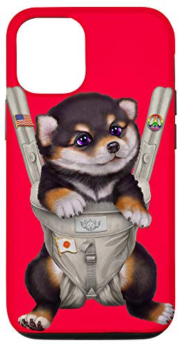 iPhone 12/12 Pro Black Tan Shiba Inu Dog in Baby Carrier Case
