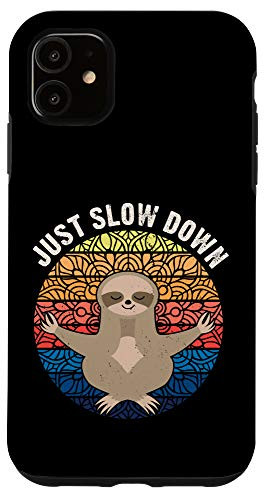 iPhone 11 Sloth slow down yoga teacher meditation retro spiritual Case