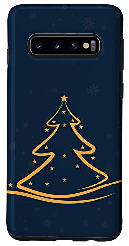 Galaxy S10 Gold Merry Christmas Tree Winter Scene Snowflakes Stars Case