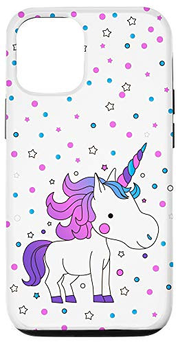 iPhone 12/12 Pro Cute Cartoon Unicorn and Bright Stars on White Background Case