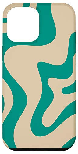 iPhone 12 Pro Max Liquid Swirl Abstract Pattern in Beige and Turquoise Teal Case