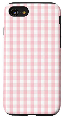 iPhone SE (2020) / 7 / 8 White and Light Pink Pastel Color Gingham Check Case