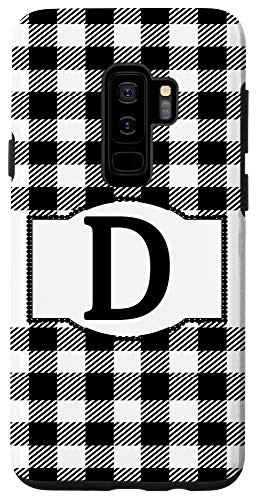 Galaxy S9plus Black and White Buffalo Plaid Monogram Letter D Initial Gift Case