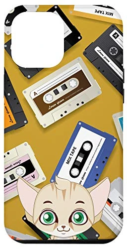 iPhone 12 Pro Max Cartoon Kitten Vintage Retro Mixtape Cassette Tape Pattern Case