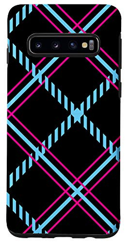 Galaxy S10 Pink Blue Black Buffalo Check Plaid Gingham Quilt Pattern Case