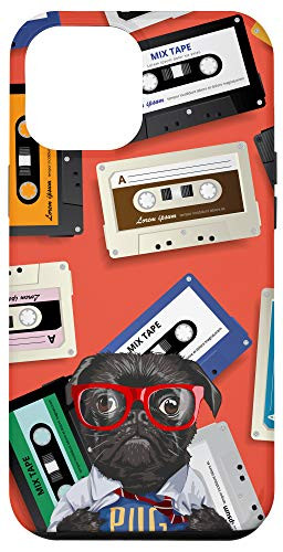 iPhone 12 Pro Max Black Super Pug Dog Vintage Retro Cassette Tape Pattern Case