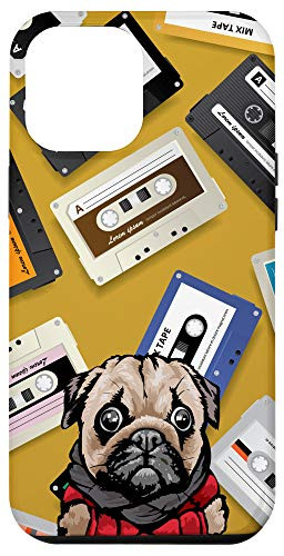 iPhone 12 Pro Max Cartoon Pug Vintage Retro Mixtape Cassette Tape Pattern Case