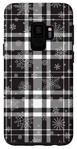 Galaxy S9 Christmas Plaid Tartan Buffalo Check Black Snow Pattern Gift Case