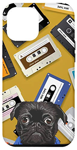 iPhone 12 Pro Max Black Pug Vintage Retro Mixtape Cassette Tape Pattern Case