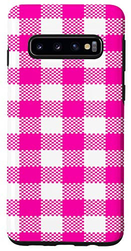 Galaxy S10 Pink Plaid Flannel Check Buffalo Gingham Quilt Pattern Case