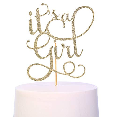 Gender Reveal Cake Topper - Glitter Cake Decorating Supplies, Gender Reveal Party Supplies For Photo Booth Props, Baby Shower Favors For The Gold Cake Topper(its a girl) (its a girl cake topper)