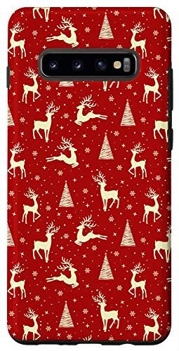 Galaxy S10plus Christmas Pattern Xmas Tree Star Reindeers Phone Cover Red Case
