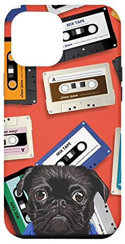 iPhone 12 Pro Max Black Pug Vintage Retro Cassette Tape Pattern Case