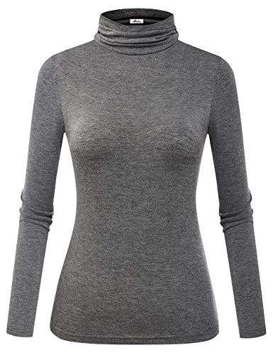 Herou Women's Long Sleeve Lightweight Soft Pullover Turtleneck Tops (Grey, Small)