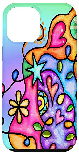 iPhone 12 Pro Max Bright Rainbow Colors Heart Star and Flower Pastel Fun Case