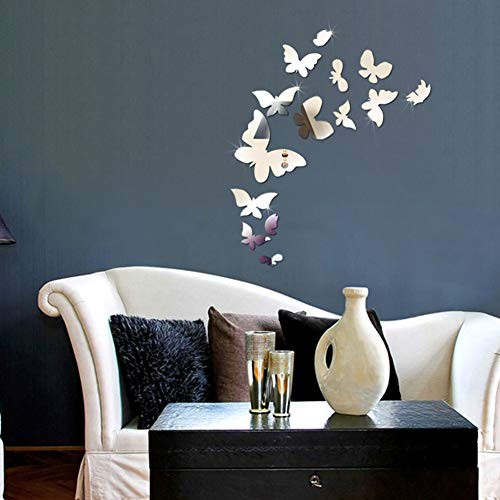 DIY Mirror Wall Sticker Acrylic Butterflies Flying Mirror DIY Moon Sun Wall Sticker Removable Decal Acylic Crystal Vinyl Mirror Surface Art Wall Decoration for Bedroom Living Room Home Decor