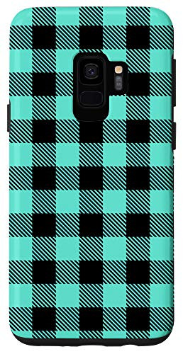 Galaxy S9 Trendy Aqua Teal Buffalo Check Flannel Pattern Case