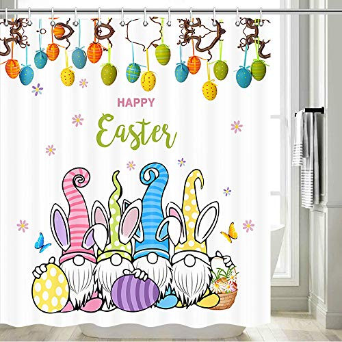 Easter Shower Curtain, Happy Easter Gnomes with Colorful Easter Eggs for Spring Festival Shower Curtain Bathroom Decor, Fabric Shower Curtain Hooks Included, 70 in Easter Shower Curtain, Happy Easter Gnomes with Colorful Easter Eggs for Spring Festival Shower Curtain Bathroom Decor, Fabric Shower Curtain Hooks Included, 70 in