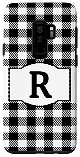 Galaxy S9plus Black and White Buffalo Plaid Monogram Letter R Initial Gift Case