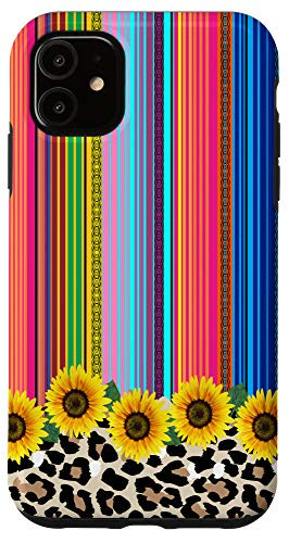 iPhone 11 Mexican Serape Leopard Print and Floral Yellow Sunflowers Case