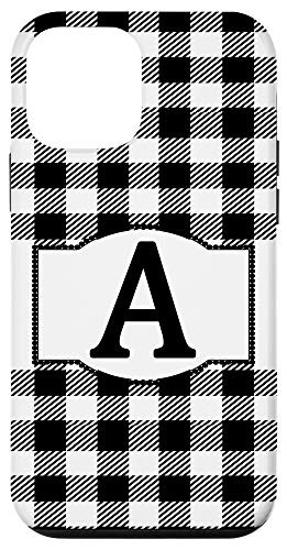 iPhone 12 mini Black and White Buffalo Plaid Monogram Letter A Initial Gift Case