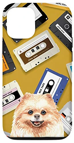 iPhone 12/12 Pro Pomeranian Dog Vintage Retro Mixtape Cassette Tape Pattern Case