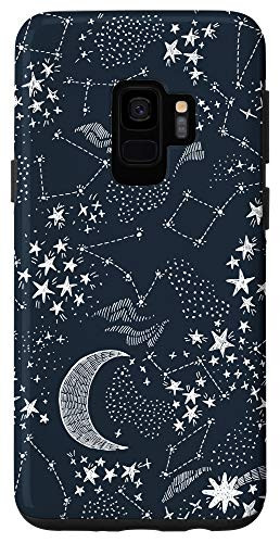 Galaxy S9 Cute Sketched Moon  and  Stars Celestial Space Pattern Case