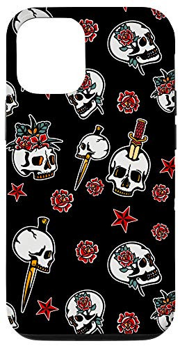 iPhone 12/12 Pro Tattoo Ink Style Skull Roses Traditional Stars Dagger V1 Case