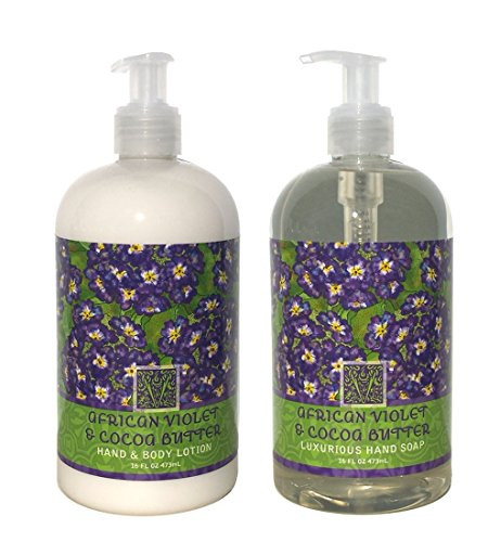 Greenwich Bay AFRICAN VIOLET COCOA BUTTER Hand  and  Body Lotion and Hand Soap Duo Set Enriched With Shea Butter 16 oz ea.