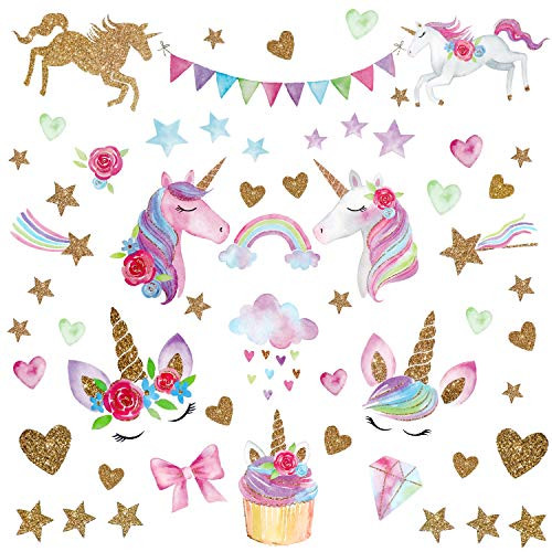 Unicorn Wall Decal,66pcs Unicorn Wall Decor Stickers Decals for Kids Rooms Gifts for Girls Boys Bedroom Nursery Home Party Favors