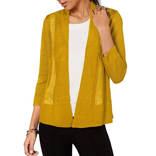 Alfani Womens Mixed Media Cardigan Sweater, Yellow, Medium