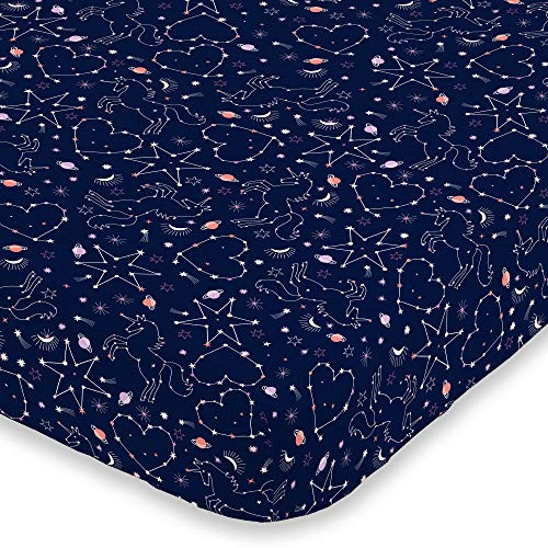 NoJo Celestial Unicorn Navy  and  White Fitted Super Soft Crib Sheet, Navy, White, Pink, Lavender