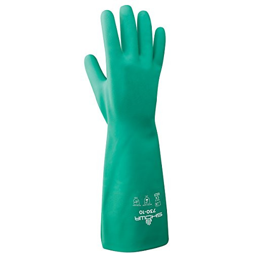 SHOWA 730-07 Nitrile Cotton Flock-lined Chemical Resistant Glove, Small (Pack of 12 Pairs),Light Green