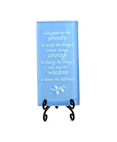 Lifeforce Glass The Serenity Prayer Inspirational Glass Plaque. Encouraging and Centering Words to Empower. Includes a Folding Easel Blue.