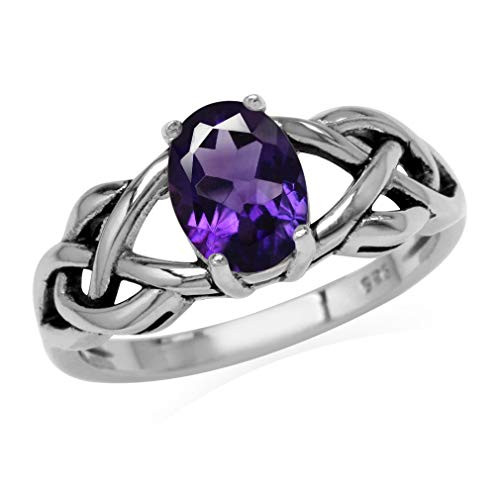 Silvershake 1.18ct. Natural African Amethyst 925 Sterling Silver Celtic Knot Solitaire Ring Size 11