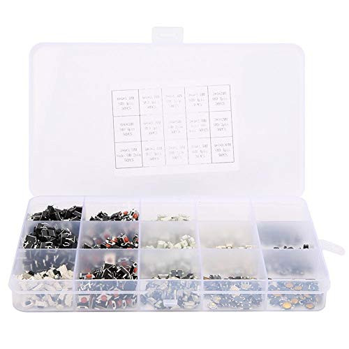 Tact Tactile Push Button Switch, 750PCS 15 Value Momentary Tactile Push Button Switch, Light Touch Switch Micro Tact Switch, Momentary Tact Assortment, for Car Remote Control Key with Plastic Box