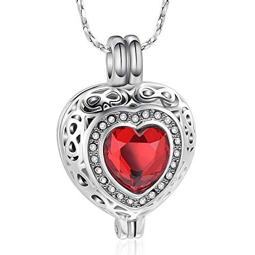 Imrsanl Cremation Jewelry for Ashes Pendant - Crystal Heart Urn Necklace with Mini Keepsake Urn Memorial Ash Jewelry (Red)