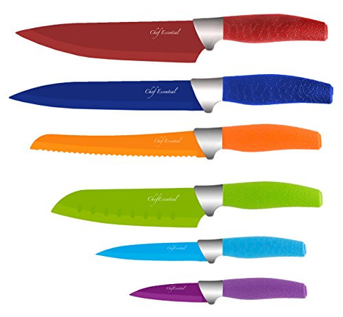Chef Essential 6 Piece Knife Set With Matching Sheaths, Multicolored