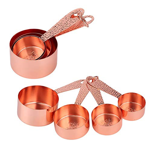 4PCS Rose Gold Measuring Spoon Stainless Steel Measuring Cups Brushed Coffee Spoon with Scale Baking Cooking Kitchen Tools Set Measuring Dry and Liquid Ingredients