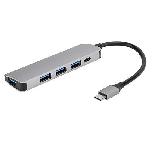 Goshyda Type-C Docking Station, 5 in 1Type C Adapter with 4-Ports USB3.0, Type C Hub with PD3.0 Power Supply, Aluminum Type C HDMI Adapter
