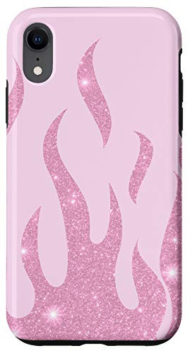 iPhone XR Pink Flames Stars Dots pattern Pink background Design Case