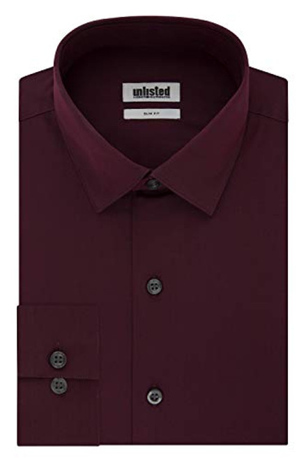 Unlisted by Kenneth Cole mens Slim Fit Solid Dress Shirt, Burgundy, 16 -16.5 Neck 34 -35 Sleeve Large US