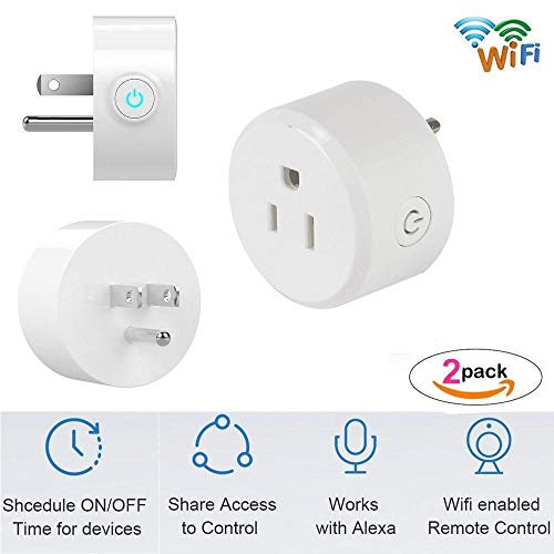 2PCS Smart WiFi Plug Mini Outlet Swtich Work with Echo Alexa Google Home APP Remote Control Outlet with Timing Function, No Hub Required