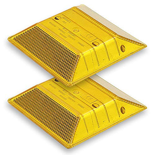 Yellow Reflective Road Driveway Marker (2 Pack) - Heavy-Duty Commercial Grade Reflective Pavement Marker