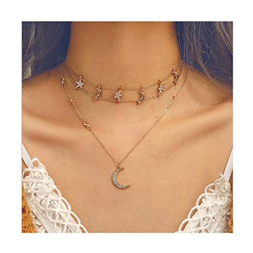 Yalice Layered Star Choker Necklace Chain Crystal Moon Necklaces Gold Jewelry for Women and Girls Yalice Layered Star Choker Necklace Chain Crystal Moon Necklaces Gold Jewelry for Women and Girls