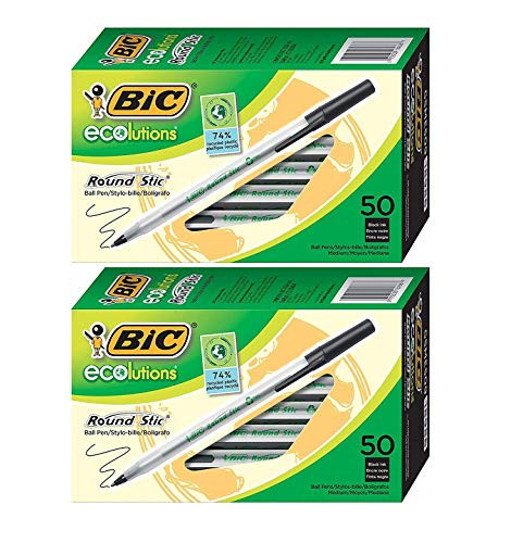 BIC Ecolutions Round Stic Ballpoint Pen, Medium Point (1.0mm), Black, 50-Count 2 Pack