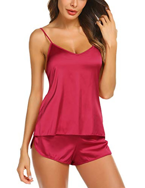 Ekouaer Womens Sexy Sleepwear Lingerie Satin Pajamas Cami Shorts Set Nightwear X,Wine Red,Small Ekouaer Womens Sexy Sleepwear Lingerie Satin Pajamas Cami Shorts Set Nightwear X,Wine Red,Small