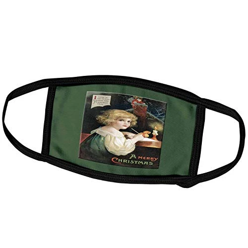 3dRose A Merry Christmas Little Girl Writing a Letter and Santa Going. - Face Covers (fc_153433_2)
