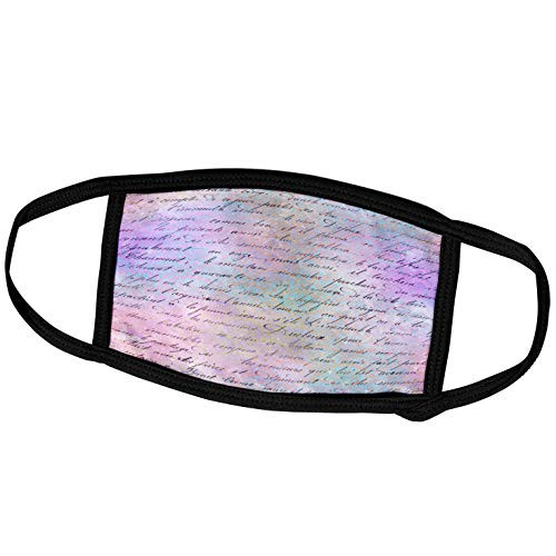 3dRose Anne Marie Baugh - Patterns - French Script Writing Over Pink and Aqua Flourish Pattern - Face Masks (fm_316263_1)