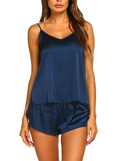 Ekouaer Sleepwear Womens Sexy Lingerie Satin Pajamas Cami Shorts Set Nightwear Navy Blue Ekouaer Sleepwear Womens Sexy Lingerie Satin Pajamas Cami Shorts Set Nightwear Navy Blue